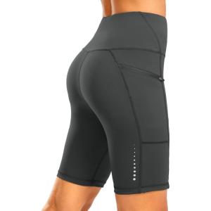 Women’s High Waisted Biker Shorts 8″ Running Workout Tummy Control Bike Spandex Shorts for Women Zipper Pockets(Dark Grey)