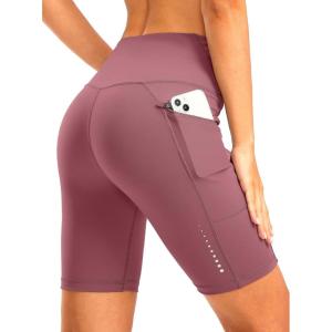 Women’s High Waisted Biker Shorts 8″ Running Workout Tummy Control Bike Spandex Shorts for Women Zipper Pockets(Dark Pink)