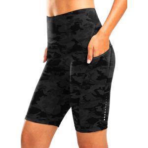 Women’s High Waisted Biker Shorts 8″ Running Workout Tummy Control Bike Spandex Shorts for Women Zipper Pockets(Grey Camo)