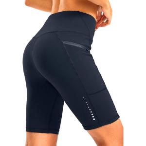 Women’s High Waisted Biker Shorts 8″ Running Workout Tummy Control Bike Spandex Shorts for Women Zipper Pockets(Navy)