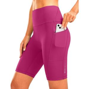 Women’s High Waisted Biker Shorts 8″ Running Workout Tummy Control Bike Spandex Shorts for Women Zipper Pockets(Rose)